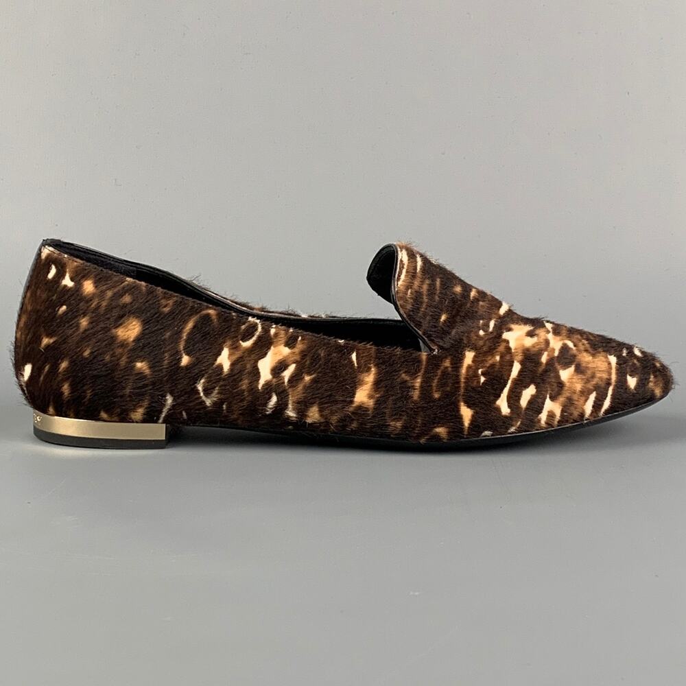 BURBERRY PRORSUM Size 5 Brown Leather Animal Print Pony Hair Slip On Flats